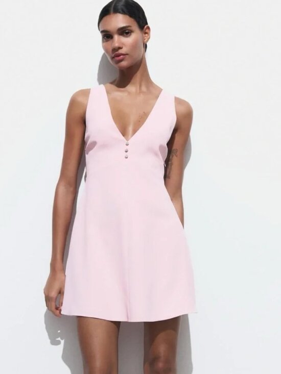 Zara Dresses & Skirts - Zara Jewel Button Pinafore Mini Dress